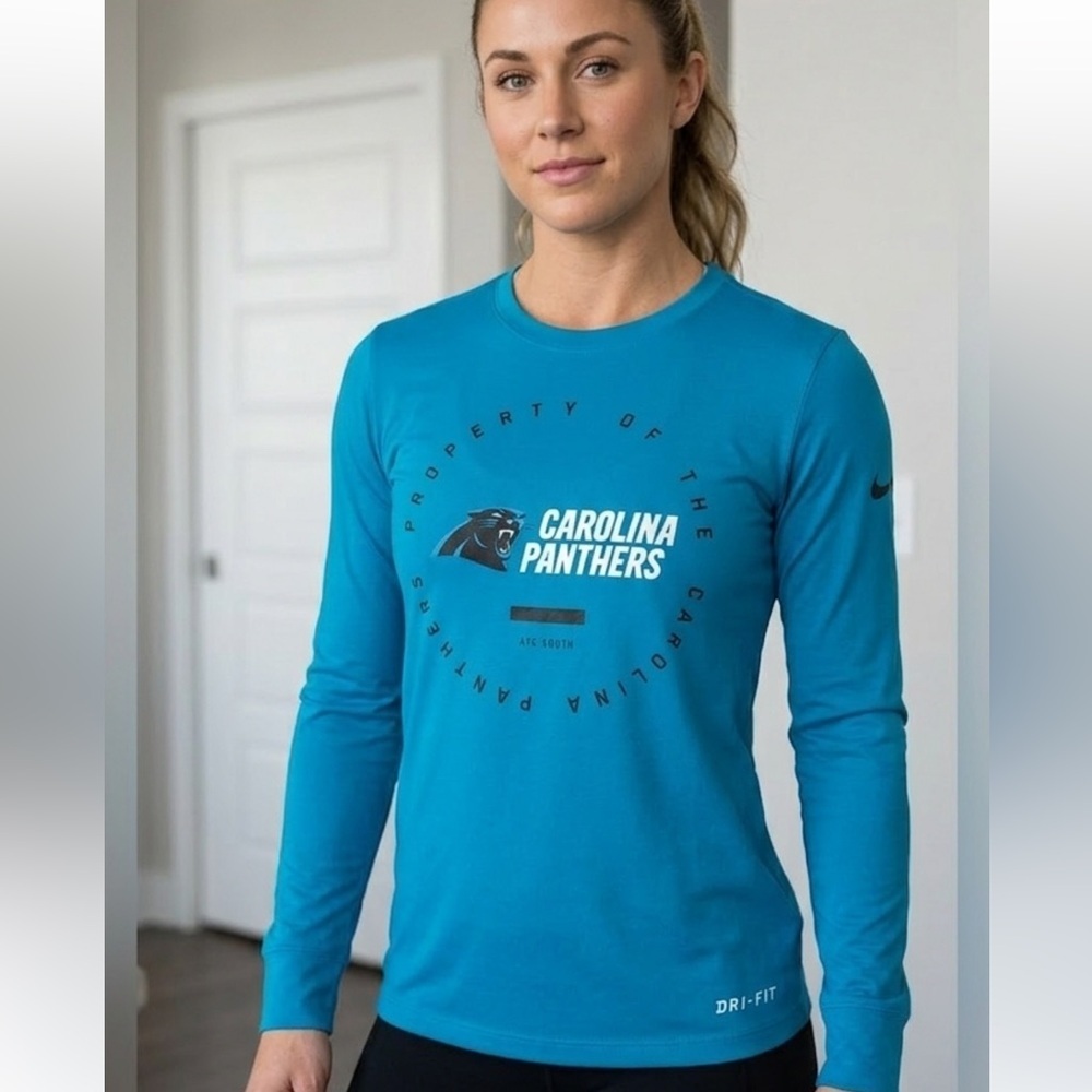 Nike• The Nike Tee Carolina Panthers Dry-Fit Long sleeved Women’s Tshirt,Sz M - Picture 1 of 11